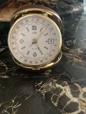 Vintage Elgin World Time Travel Alarm Clock Japan Works